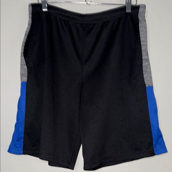 Black and Blue Athletic Shorts with Elastic Waistband - Picture 1 of 7